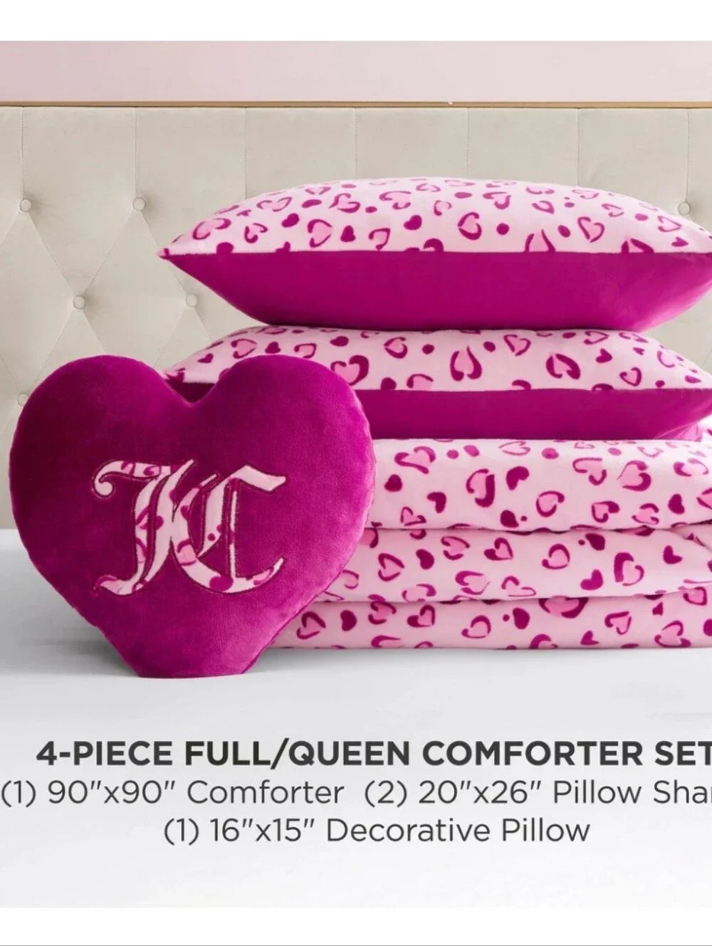 Juicy Couture Home Plush Leopord Hearts Comforter Set- Queen